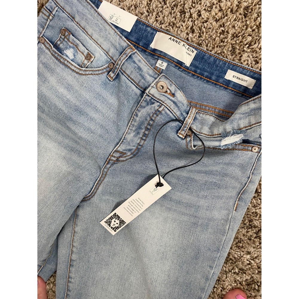 Anne Klein Jeans Womens 8 Straight Leg Pink Dip Dye Ombre Raw Hem Light Wash - Picture 3 of 8